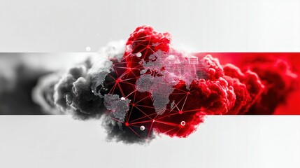 Poster - Striking abstract illustration featuring a network-connected world map and cloud-like formations.
