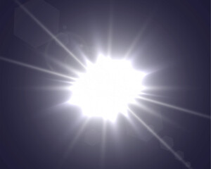 Aufkleber - 
Bright white light burst with glowing rays, lens flare, and starburst effect on dark background.