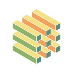 Poster - Abstract isometric design featuring pastelcolored blocks, creating a dynamic and visually engaging composition.  Perfect for presentations, website backgrounds, or modern branding.