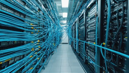 Poster - A storage room filled with blue wires