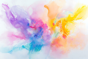 Poster - Watercolor background, pastel colors, white canvas, pink, purple, blue, and yellow.