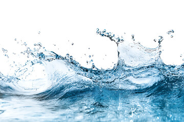 Poster - Water wave isolated on a white background, water splash in the air, a blue and fresh color scheme.