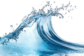 Poster - Water wave isolated on a white background, water splash in the air, a blue and fresh color scheme.