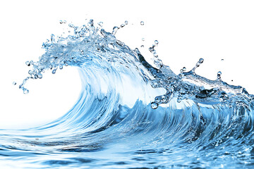 Poster - Water wave isolated on a white background, water splash in the air, a blue and fresh color scheme.
