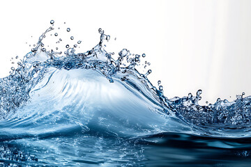 Poster - Water wave isolated on a white background, simple water splash, water drops, blue liquid banner for product presentation.