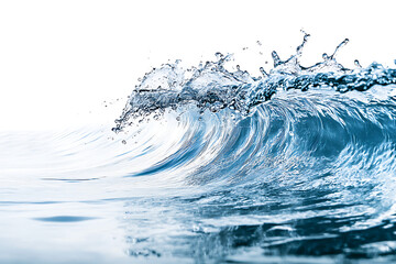 Poster - Water wave isolated on a white background, simple water splash, water drops, blue liquid banner for product presentation.