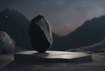 Aufkleber - shape mockup 3d display rendering podium background sky black stone night rock minimalist geometric showcase composition product blank show minimal space platform racked three-dimensional room