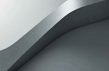 Poster - Modern grey metal curve architecture on white background. Abstract design features curved lines, geometric shapes, creating industrial vibe. Minimalist contemporary style. Perfect for design,