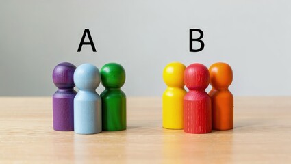 Fototapete - Two groups of people A and B. Social experiments. Control group. Surveys and statistics collection. Division into two types. Study of society and social technologies.