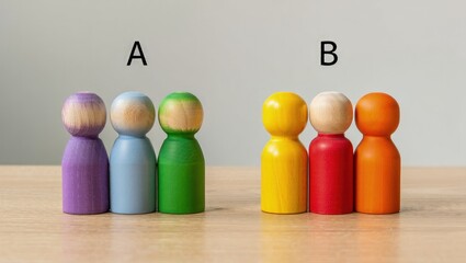 Fototapete - Two groups of people A and B. Social experiments. Control group. Surveys and statistics collection. Division into two types. Study of society and social technologies.