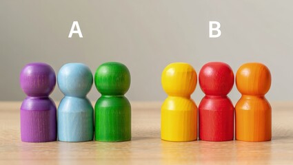 Fototapete - Two groups of people A and B. Social experiments. Control group. Surveys and statistics collection. Division into two types. Study of society and social technologies.