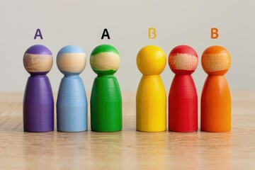 Fototapete - Two groups of people A and B. Social experiments. Control group. Surveys and statistics collection. Division into two types. Study of society and social technologies.