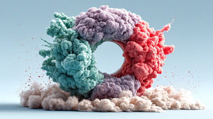 Leinwandbilder - Abstract Pastel Smoke Ring  Whimsical 3D Render of Fluffy Colorful Clouds