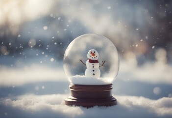 Wall Mural - cute funny snowman snow globe happy design cartoon art party celebration greeting light humor winter