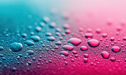 Poster - Vibrant water droplets glisten in a dance of pink and blue, creating an abstract texture.