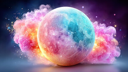 Leinwandbilder - Multicolored Pixelated Sphere in Vibrant Smoke Clouds