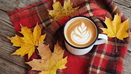 Poster - A cup of coffee with a unique leaf pattern design