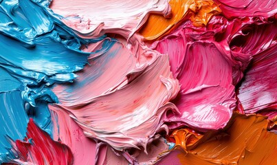 Poster - A vivid display of thick, textured paint in blended pinks, blues and reds creates an abstract design.