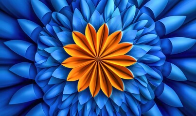 Poster - Bold and beautiful, this abstract floral art features blue and orange petals in a striking design.