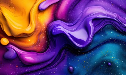 Poster - Elegant abstract background with swirling textures of gold, purple, and blue resembling a galaxy.