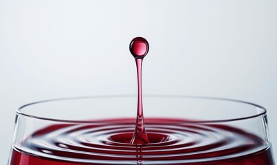 Poster - A mesmerizing red liquid drop creates perfect ripples within a transparent wine glass.
