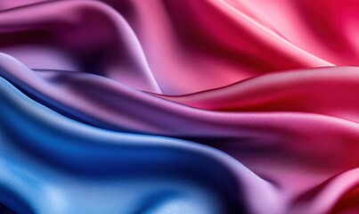 Poster - An exquisite close-up of flowing silk reveals a mesmerizing dance of blue, purple, and pink hues.