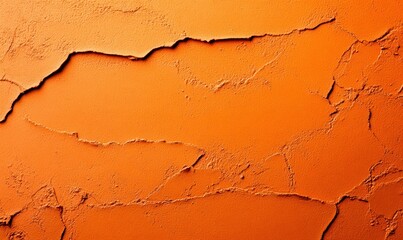 Poster - An orange plaster wall showcases a textured surface and cracks, creating an aged effect.
