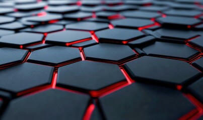 Poster - A striking background of dark hexagons illuminated with vibrant red light offers a modern, tech-driven aesthetic.