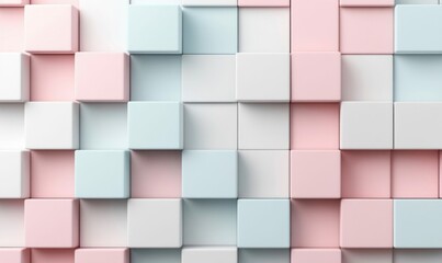 Poster - Pastel-colored cubes arranged in a geometric pattern create a soft, modern background.