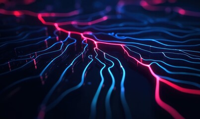 Poster - Abstract network of glowing lines in blue and red suggesting advanced technology and communication.
