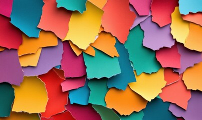 Poster - An eye-level close-up captures a vibrant and textured collage of torn, colorful paper pieces filling the frame.