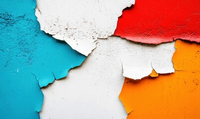 Poster - Colorful peeling paint on a wall creates a textured, abstract surface with vibrant colors.