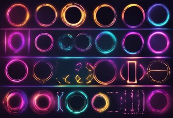 Wall Mural - set colorful circle shape illuminated effect gradient frames bright background vector borders night 