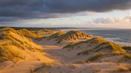 Wall Mural - a beach with sand dunes and a body of water, ideal for relaxation and outdoor activities