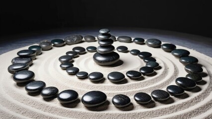 Poster - A unique spiral design created using black and white stones