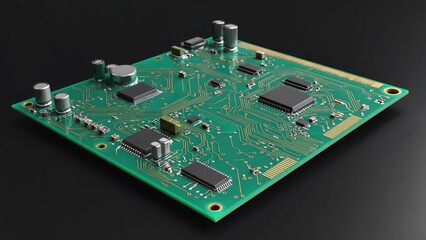 Poster - a close-up view of a circuit board on a table, ideal for technology and electronics-related projects