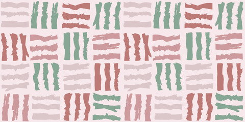 Poster - The shapes are composed of vertical and horizontal lines, creating a grid-like structure. The lines are in shades of green, red, and pink, with a slightly textured appearance.