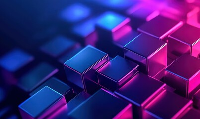 Poster - Illuminated cubes of vibrant neon blocks create an abstract, futuristic background texture for modern displays.