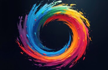 Poster - Colorful swirling spiral vortex with vibrant brushstrokes. Abstract design element with rainbow colors against dark background. Dynamic creative graphic illustration for posters banners.