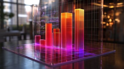 Poster - A multi-colored D bar chart displayed on a transparent digital board, illustrating business trends and data insights in a sleek, high-tech setting.