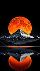 Aufkleber -  A mountain peak under a full moon reflecting on water.