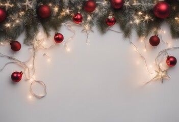 Wall Mural - panorama stars traditional wide fir super background banner red silver garland natural xmas branches