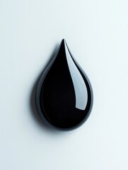 Poster - Glossy black droplet contrasts sharply against matte white background in a minimalist setting with high contrast lighting
