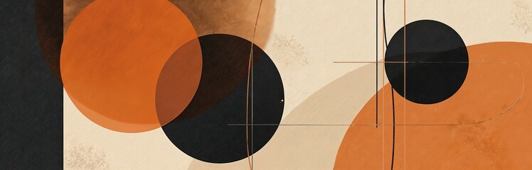 Aufkleber - Abstract geometric art with orange beige and black shapes. Modern minimalist graphic design with lines forms. Suitable for decor, prints, background, cover, banner. Trendy creative composition.