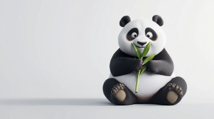 Fototapete - Giant panda enjoys bamboo with a cute expression in a clean setting