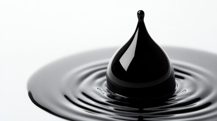 Poster - Glossy black droplet creating ripples on a matte white surface under high contrast lighting conditions