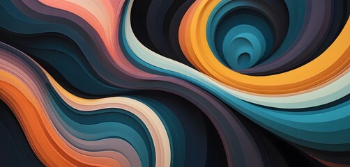 Poster - Abstract Swirls, Fluid Shapes Create Depth. Vibrant Colors Blend Seamlessly. Dynamic Design Evokes Movement. Luminous Effect Invites Exploration.