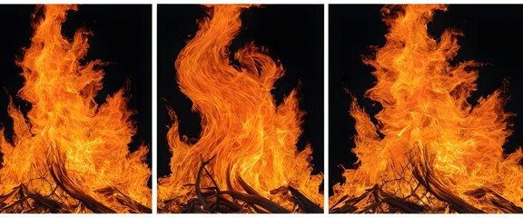 Aufkleber - Four Fire Displays. Flames In Varied Intensity. Dynamic Fire Collection With Orange, Yellow And Red Hues. Ideal For Creative Projects And Background Designs.