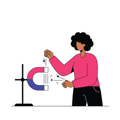 Poster - Person interacting with a colorful magnet in flat vector art style