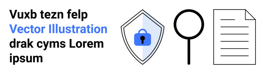 Poster - shield with padlock symbolizing security, magnifying glass for inspection, and document for informat